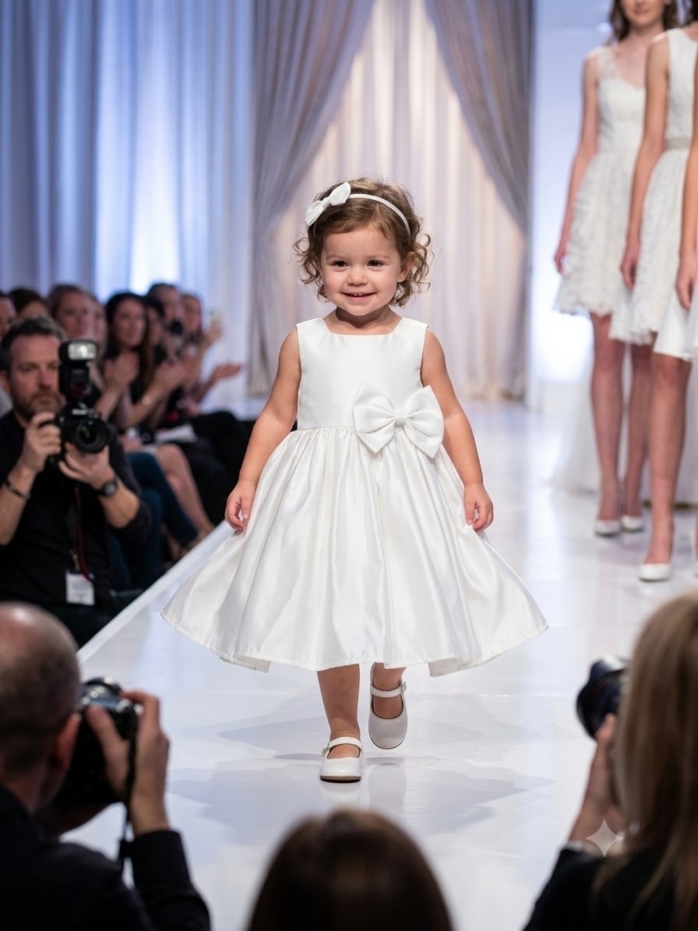 Source Unknown White Girl's Sateen Dress w/Front & Back Bow, S-100/3T, EPreLC